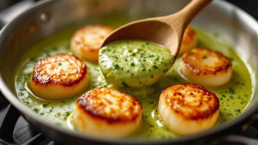 coat scallops with sauce