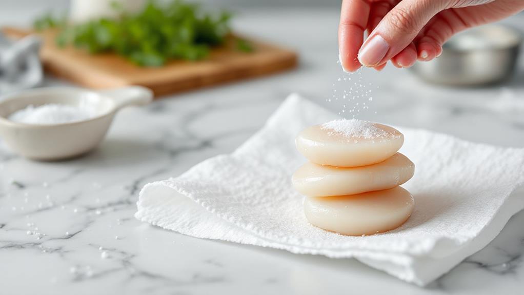 dry and season scallops